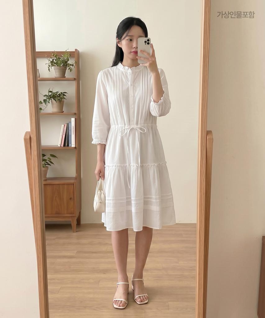 Roem 3/4 Length High-Neck Cotton Midi Dress Rmowg26Rt3