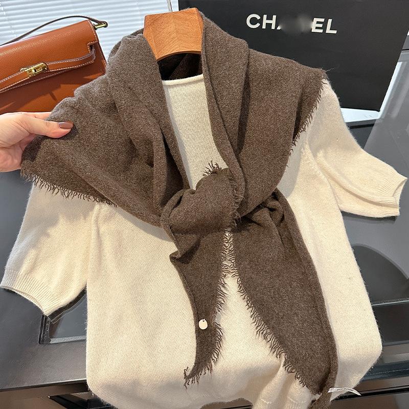 Winter Korea Knitted Triangle Scarf Wool Warm Shawl Scarf Women Neck Protection Small Fashion Solid Color Scarves