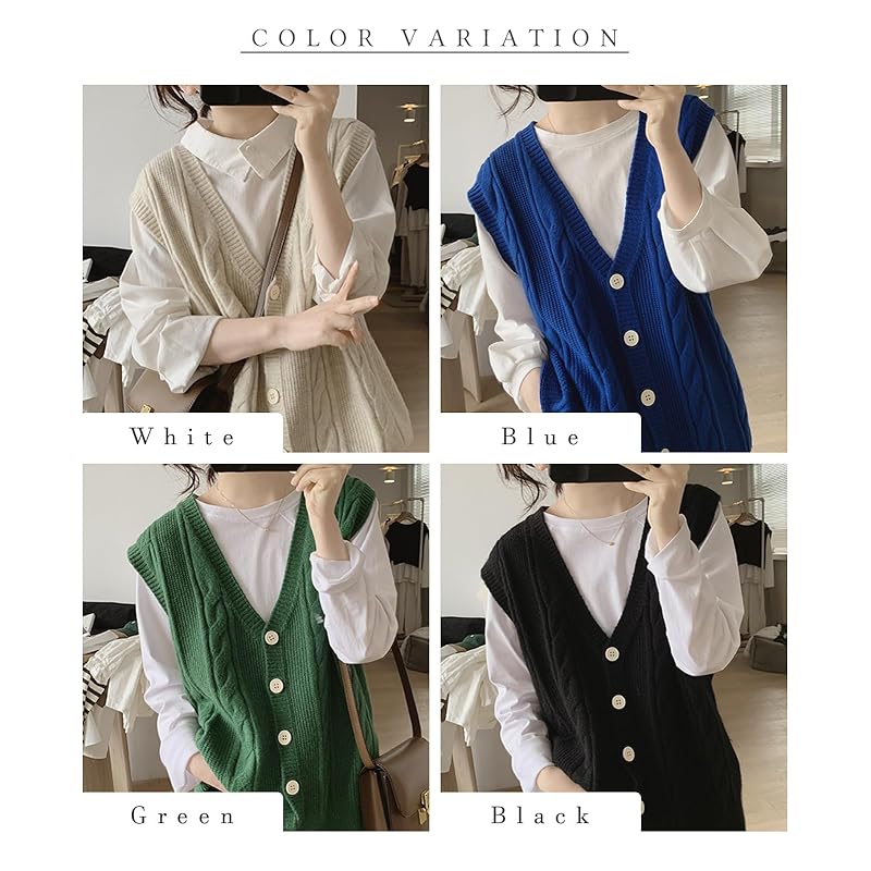 [J.STORE] cable knitting knit vest casual Relaxing Beautiful tops spring autumn summer Commuting to school V-neck ladies blue 5S-J03-BLM
