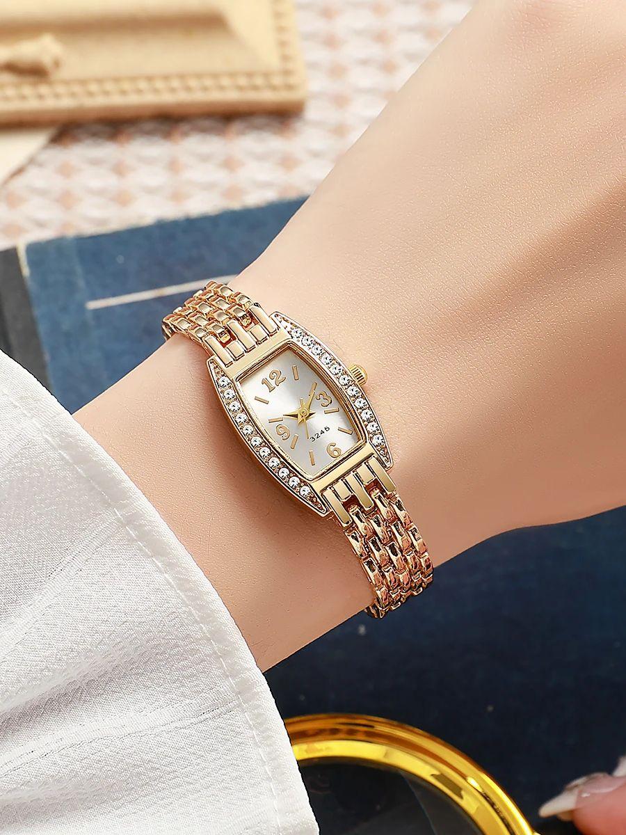 

Популярный стиль через границу модные женские часы с бриллиантами, женские цифровые кварцевые часы бочкообразной формы золотой