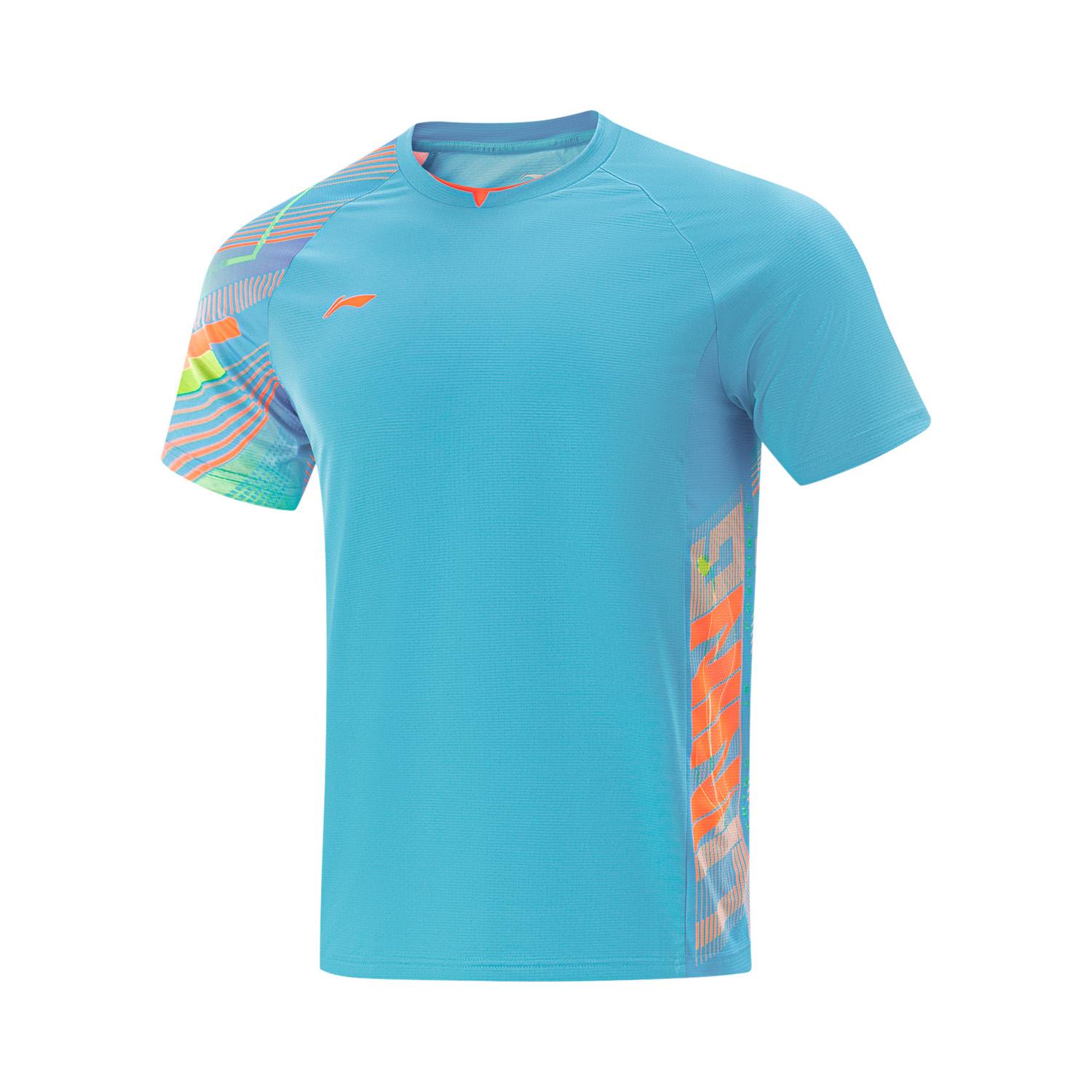 

Li Ning Серия Настольный теннис Спортивная Удобная Дышащая Футболка с коротким рукавом Мужские Топы Дельфиново-синий AAYV119-2 2XL