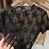 Nylon Sheer Mesh Blouse Short Sleeve Hollow Out Layering Tee Cool Sling Dress Cover Up  Women