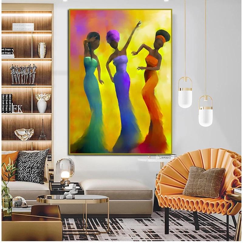 Klassische Vintage Drei Afrikanische Frauen Leinwand Gemälde Abstrakte Poster Drucke Wand Kunst Bild für Wohnzimmer Wand Dekor Cuadros