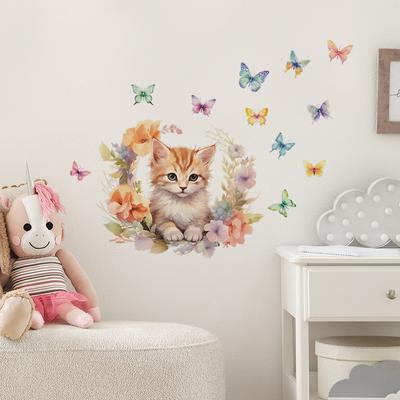 Kot z kreskówki motyl sypialnia dziecięca przedszkole ściana upiększenie dekoracyjne naklejki ścienne