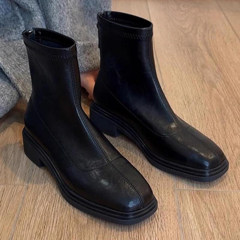 Vintage Women Ankle Boots 2026 Fashion Square Toe Comfortable Soft Sole Wedges Shoes Classic Versatile Short Chelsea Boots