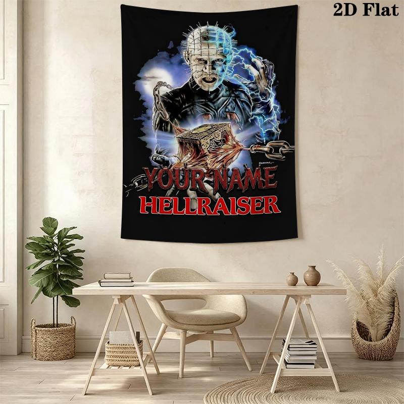 Custom Name Hellraiser Wall Tapestry Aesthetic Wall Hanging Printed Fabric Blanket Decorative Tapestries for Bedroom Living Room Home Decor