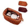 Francfranc Velvet Pleated Wire with Makeup Cosmetic Storage Pouch, Orange, Pockets, Pouch,