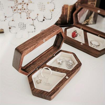 1PC Portable Wooden Jewelry Box-Transparent Lid for Easy Sorting, Perfect for Rings, Earrings, Necklaces and Other Jewelry Boxes