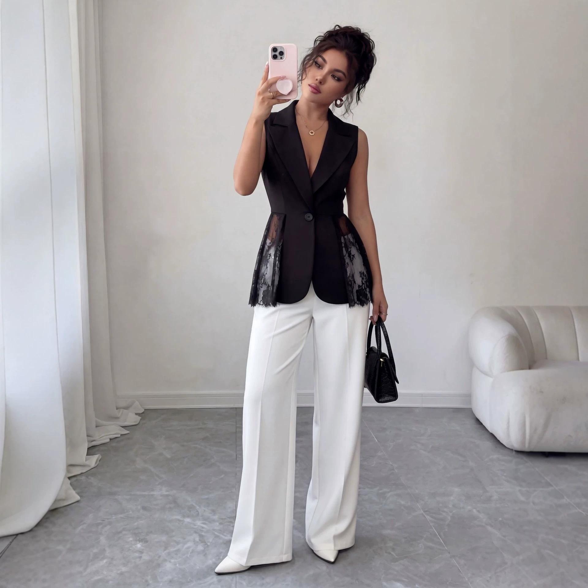 Women Sleeveless Blazer Vest Detail Office Wear S