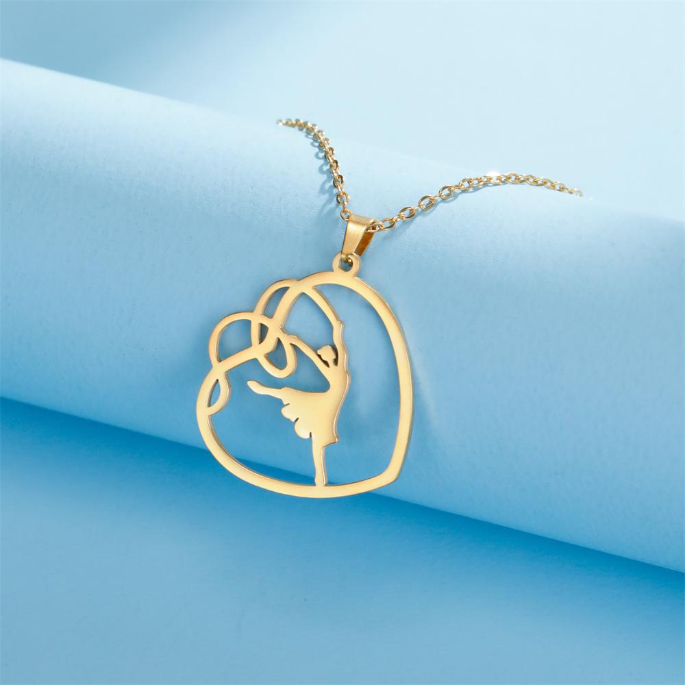 Dancer Rhythmic Gymnastics Round Pendant Necklaces for Women Girls Stainless Steel Gymnast Yoga Necklace Sport Jewelry