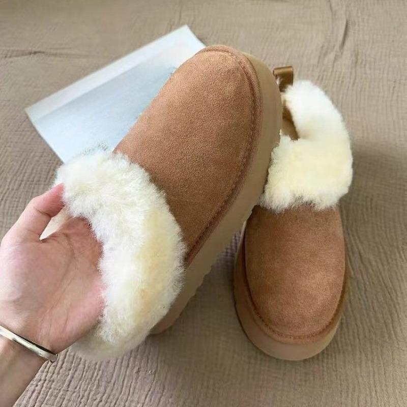 Fashion Sleeve Snow Boots Winter New Round Toe Suede Platform Plush Warm Non-Slip Naked Boots