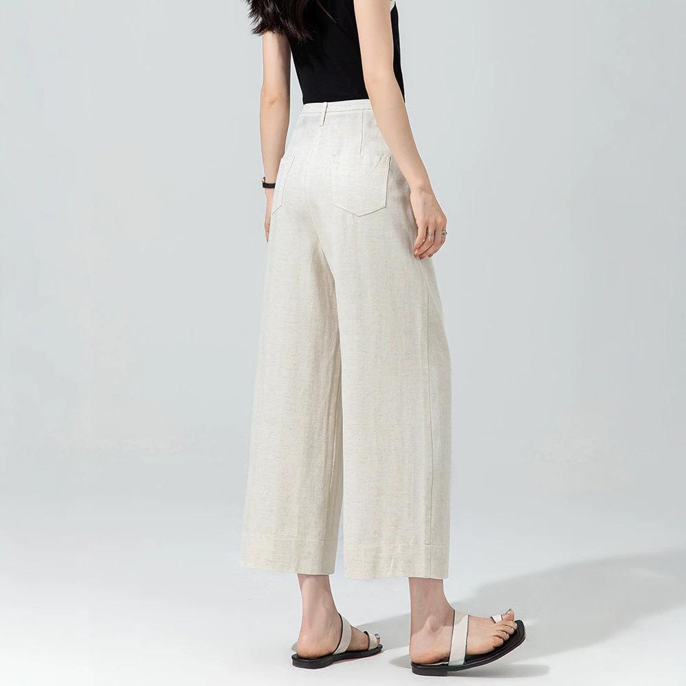 Women's cropped pants, summer thin Tencel linen wide-leg pants, loose old money style, cool breathable casual pants, linen
