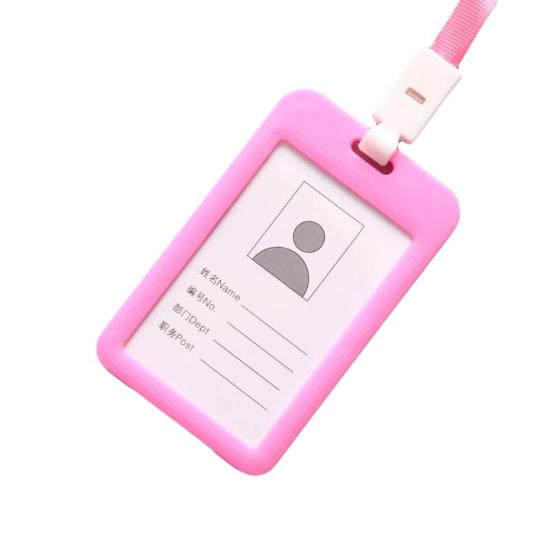 Portable Double Sided Transparent Employee ID Card Holder Name Tags with Lanyard
