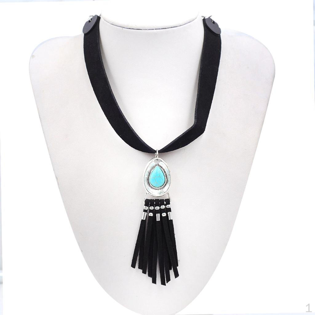 

Ethnic Style Choker Statement Necklace Bohemian Turquoise Pendant Chain Jewelry серебряный