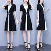 Summer new large-size women's clothing black and white splicing high-waisted short-sleeved temperament slimming age-reducing fashion dress