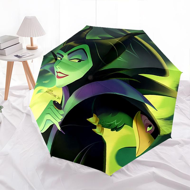 Maleficent Themed Automatic Opening and Closing Umbrella, Brightly Colored 8-rib Portable Umbrella, Suitable for Men and Women, A Perfect Gi