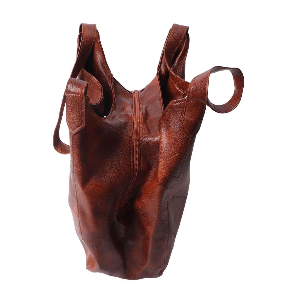 PU Leather Shoulder Bag Women Fashionable Elegant Large Capacity Zipper Handbag with Magnetic Snap Brown Free Size