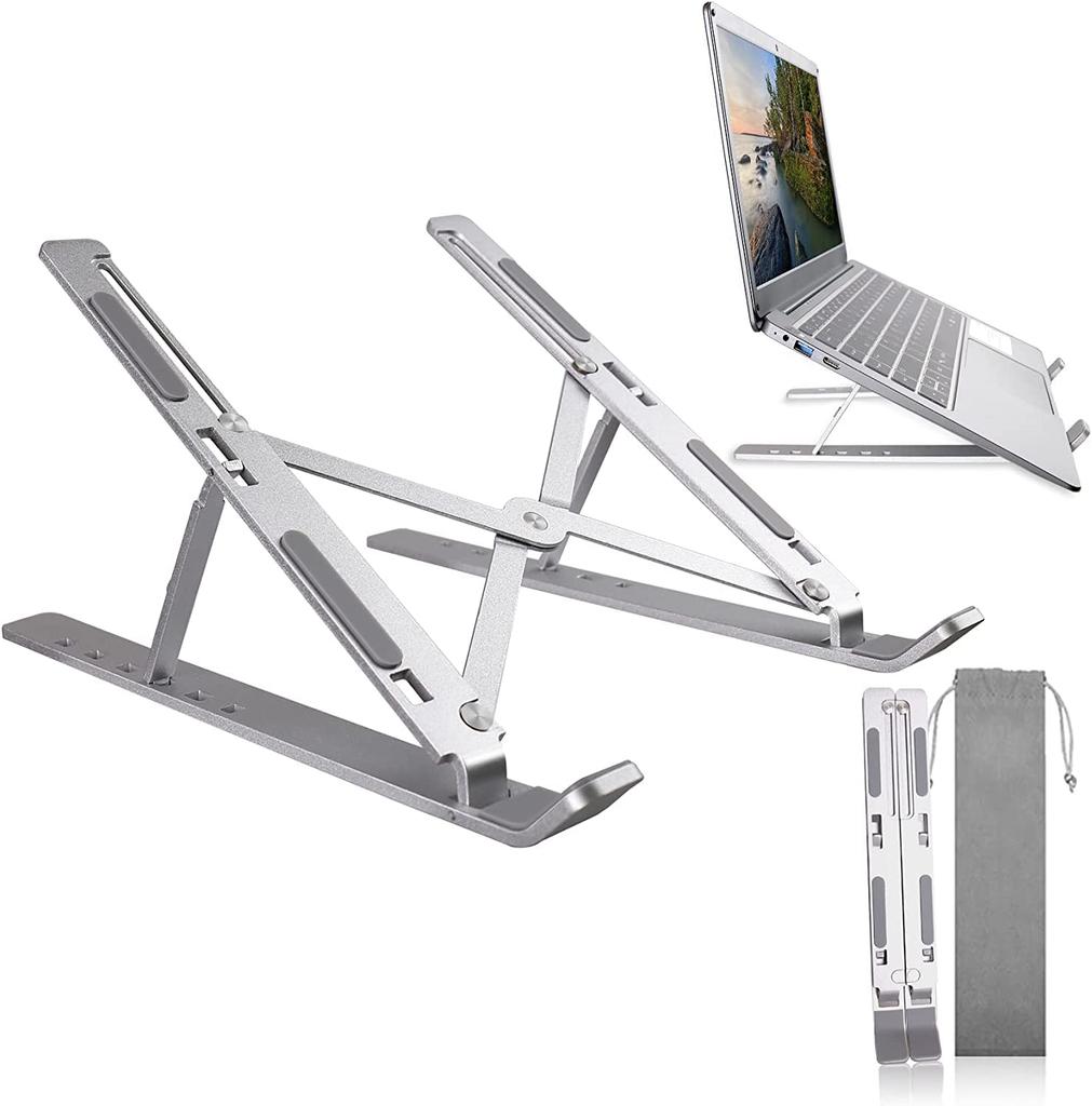 SGIN Laptop Adjustable Computer Tablet Laptop PC High Improves Relieves Back Pain and Easy to Aluminum Silver Stand, 6-Level Height, Stand, Stand,