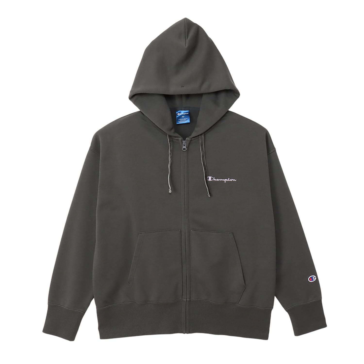 

Champion Terry Толстовка с капюшоном на молнии, длинная, свободного кроя, с надписью, женская, Techweave®, рукав, посадка, эластичная, быстросохнущая, логотип, почти черная (CW-AS103)