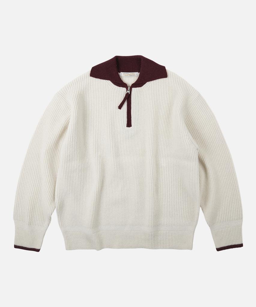 FRIZMWORKS Contrast Collar Half Zip Knit _ Cream