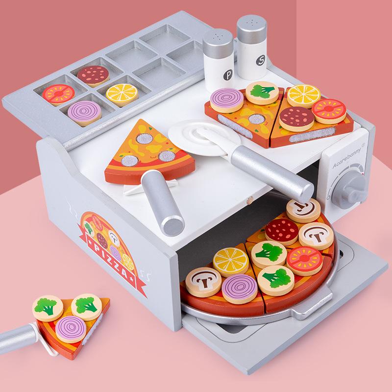 Wooden Play House Pizza Oven Cecile Simulation Kitchen Cooking Cutlery Set Educational Baby Toys