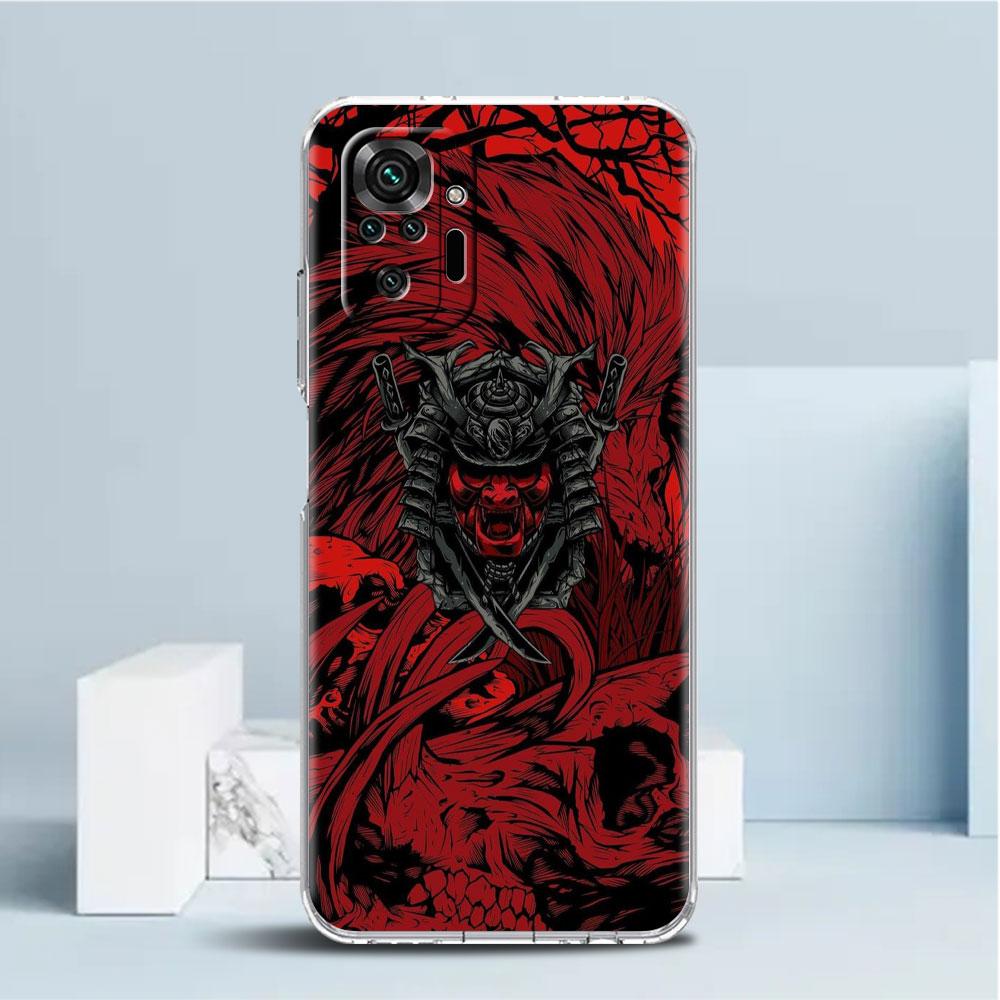 

Чехол с маской самурая Они для Xiaomi Redmi Note 11 Pro 10 9 9S 8 8T 7 9A 9C 9T 10 10C K40, прозрачный мягкий чехол из ТПУ Redmi K40
