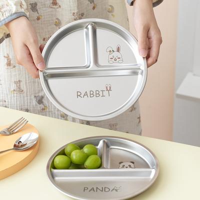 Plato de comedor redondo de acero inoxidable 304, plato de desayuno dividido con 3 rejillas, vajilla bonita, juego de platos apilables para ensalada de frutas