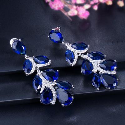 WWJ Orecchini pendenti con foglia blu scuro con zirconi femminili di alta qualità per donna
