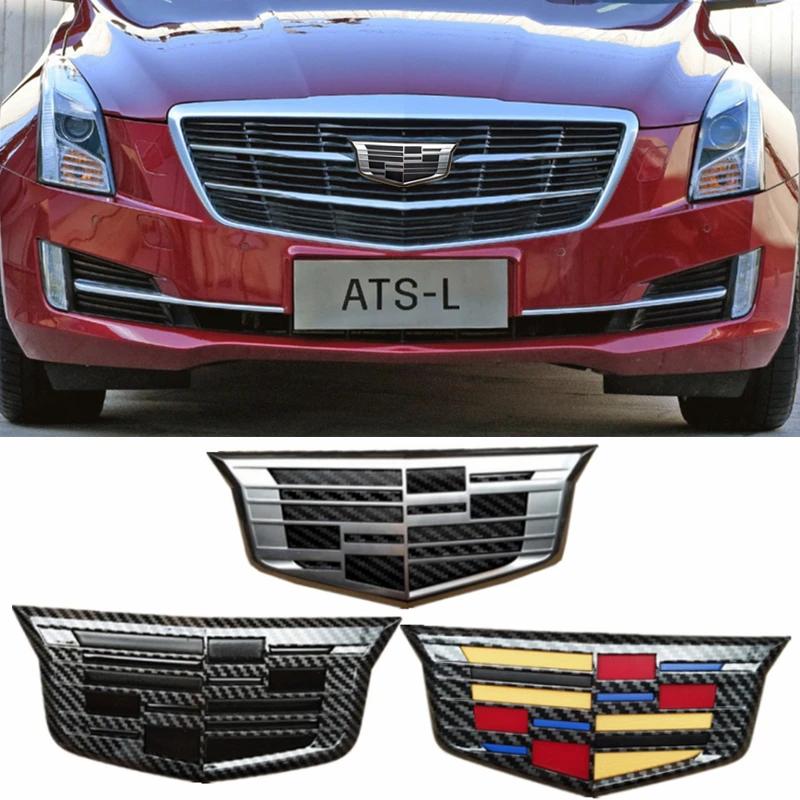 Dla Cadillac XTS XT5 XT6 ATS-L Emblemat z włókna węglowego Grill przedni samochodu Naklejka na tył Akcesoria zewnętrzne do tuningu samochodu