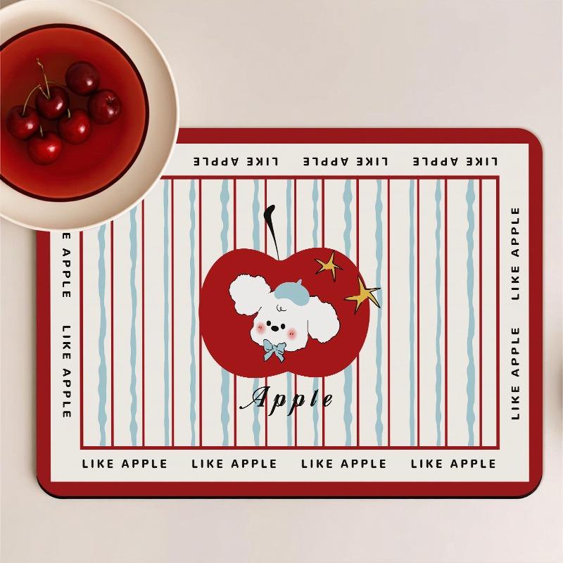 Cute Cherry Super Absorbent Dish Drying Mat for Kitchen Tableware Table Placemat Drain Pads Drainer Rug Drink Holder Washable