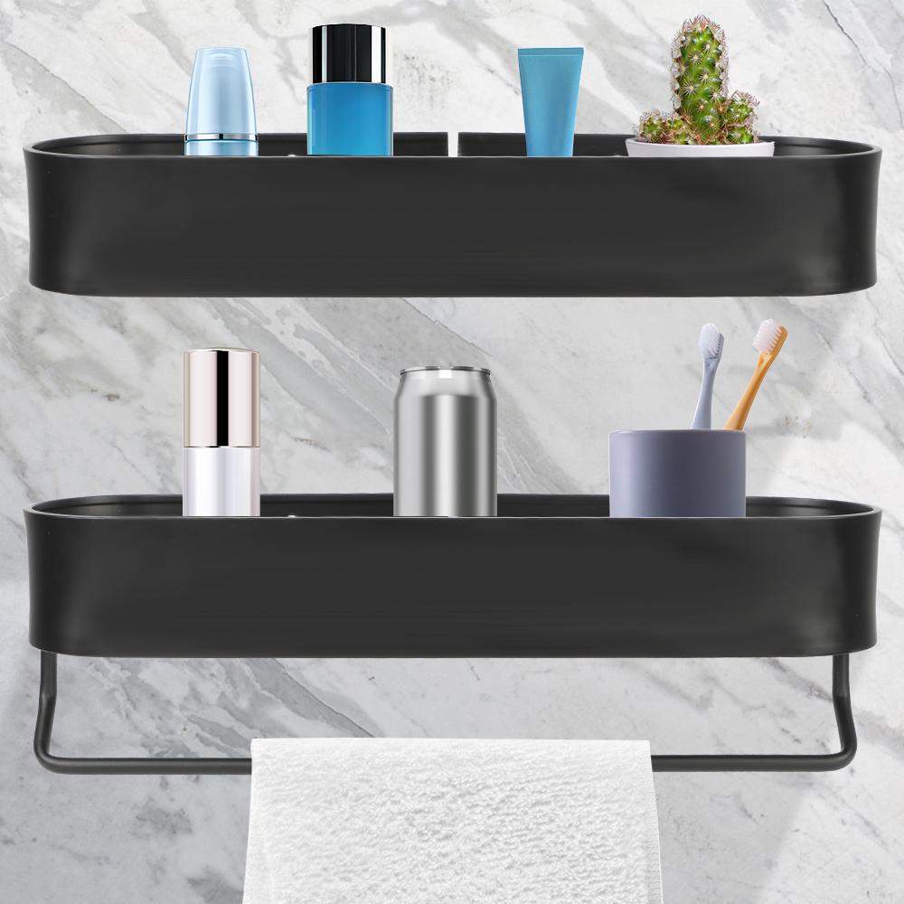 Shower Storage Basket Bath Towel Holder Wall Mounted Shelves Kitchen Organizer No-Drill Bathroom Shelf Rack Black