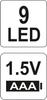 ALUMINUM FLASHLIGHT, 9 LEDS, BLACK - YT-08570