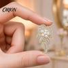 Oxidation Resistant Brooch Faux Pearl Rhinestone Flower Brooch, Electroplating Alloy Lapel Pin for Leaf Women, Sweater Cardigan Coat Business