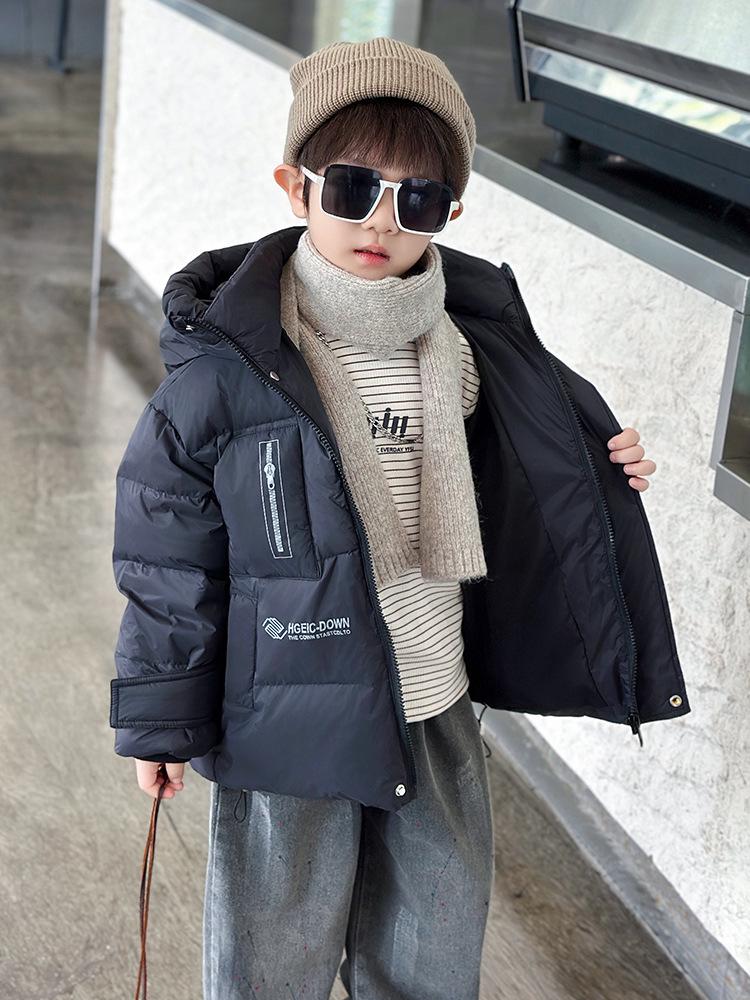 2024 Boys' Korean Style White Duck Down Jacket, Winter Warm Coat for Small & Medium Kids