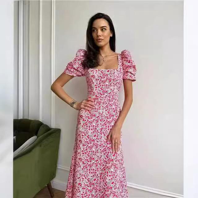 

Женское платье с цветочным принтом, квадратным вырезом и рукавами-буфами, летнее повседневное платье с цветами M