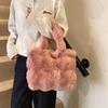 Women Faux Fur Solid Color Casual Shopper Tote Bag Winter Imitation Rabbit Hair Handbag Large Capacity Soft Shoulder Bag