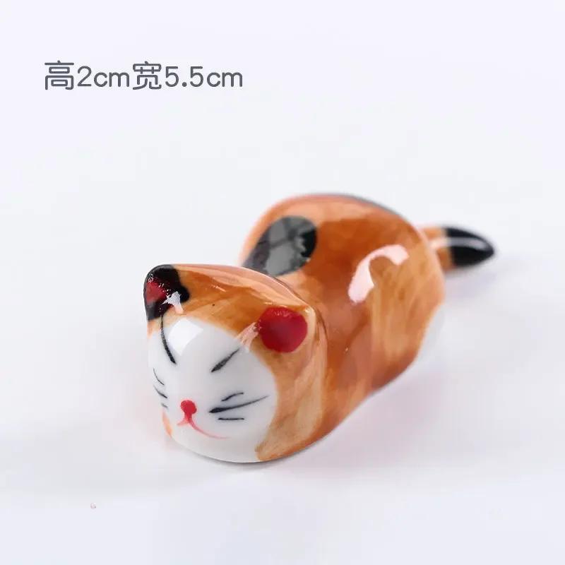 Zakka Cute Cat Chopstick Holder Tableware Japanese Style Underglaze Restaurant Simple Oval Spoon Bracket Utensil for Kitchen