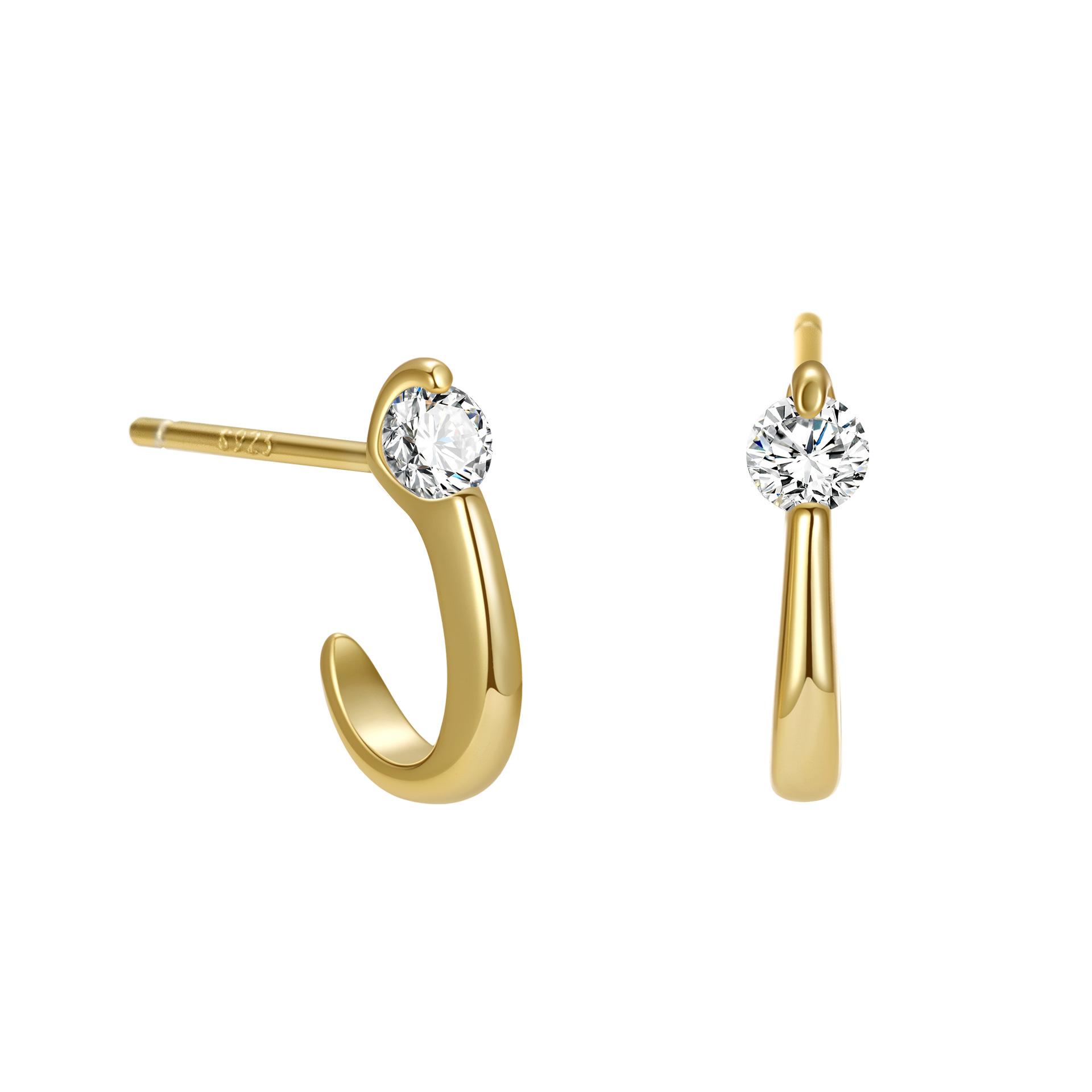 

Real 925 Sterling Silver Fashion Cubic Zirconia Ear Studs Delicate Geometry Stud Earrings For Women Fine Jewelry золотой