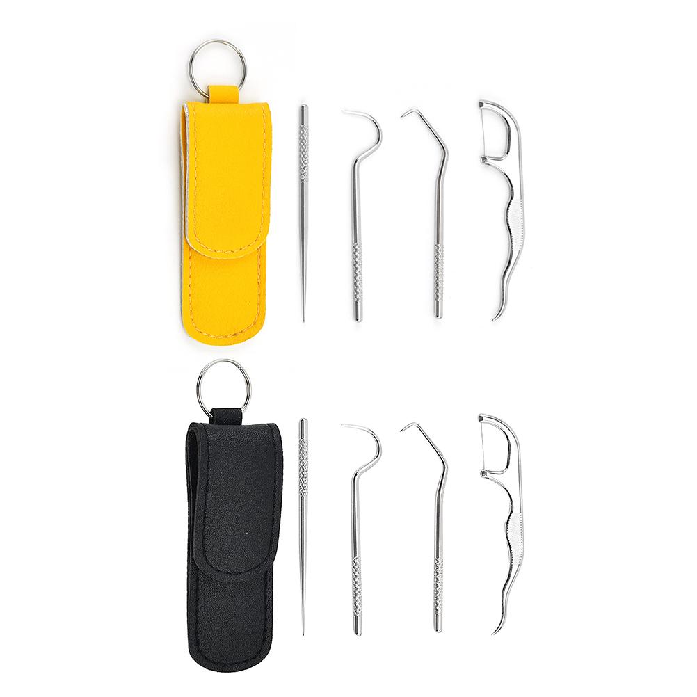 4 Pcs Toothpick Holder Set Portable Stainless Steel Oral Care Set Tartar Remover Tooth Cleaning Set
