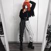 Spring and Autumn Color-Block Loose Checkerboard High-Waist Jogger Casual Sweatpants for Women