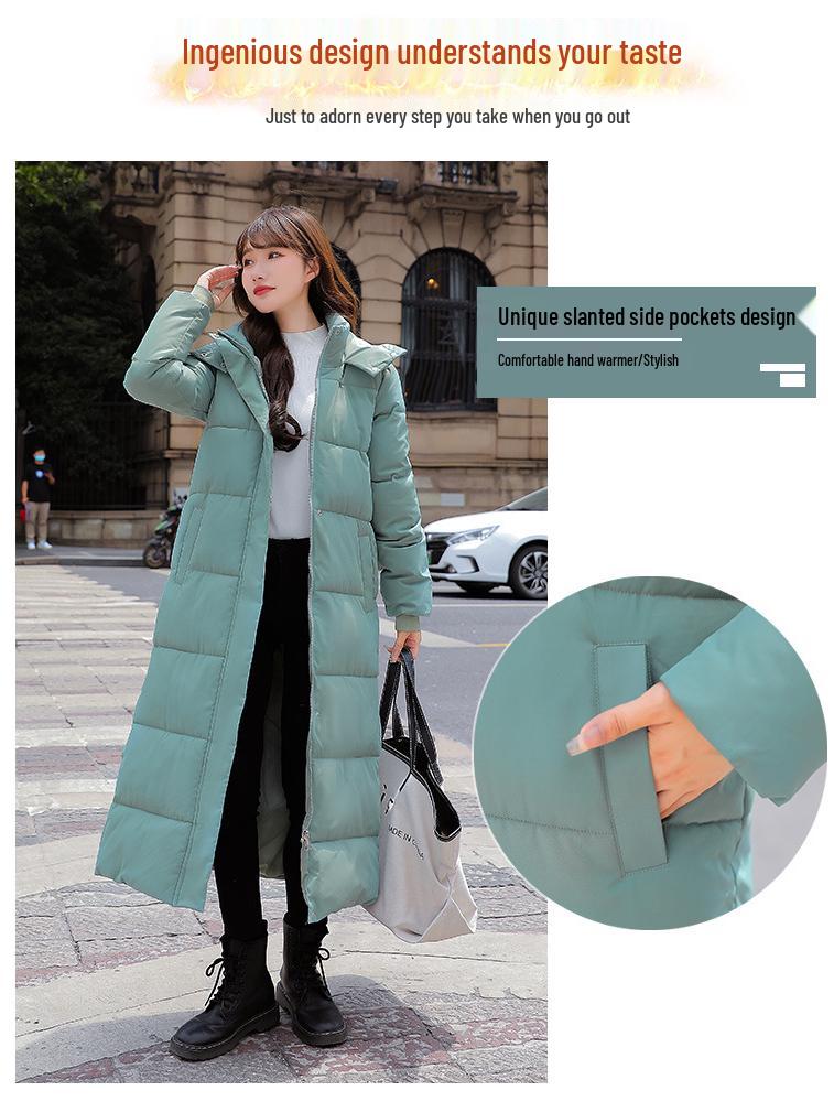Women's 2024 Extra Long Thickened Hooded Cotton Coat - New Korean Style Winter Outerwear