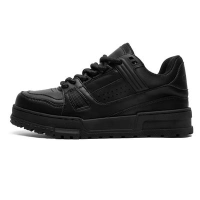Tendencia de Primavera Versátil Deportivo Casual Negro Puro Zapatillas de Skate de Caña Baja Zapatillas de Moda Pan con Suela Gruesa para Aumentar la Altura