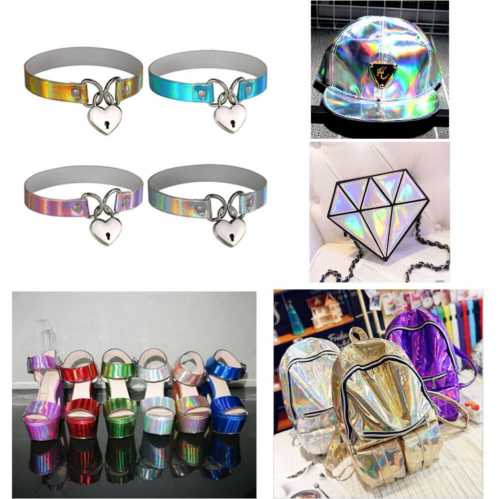 Hologram Iridescent Rainbow Mirrored Faux PU Leather Synthetic Laser Leatherette Fabric Craft Cloth DIY Bows Making Earring