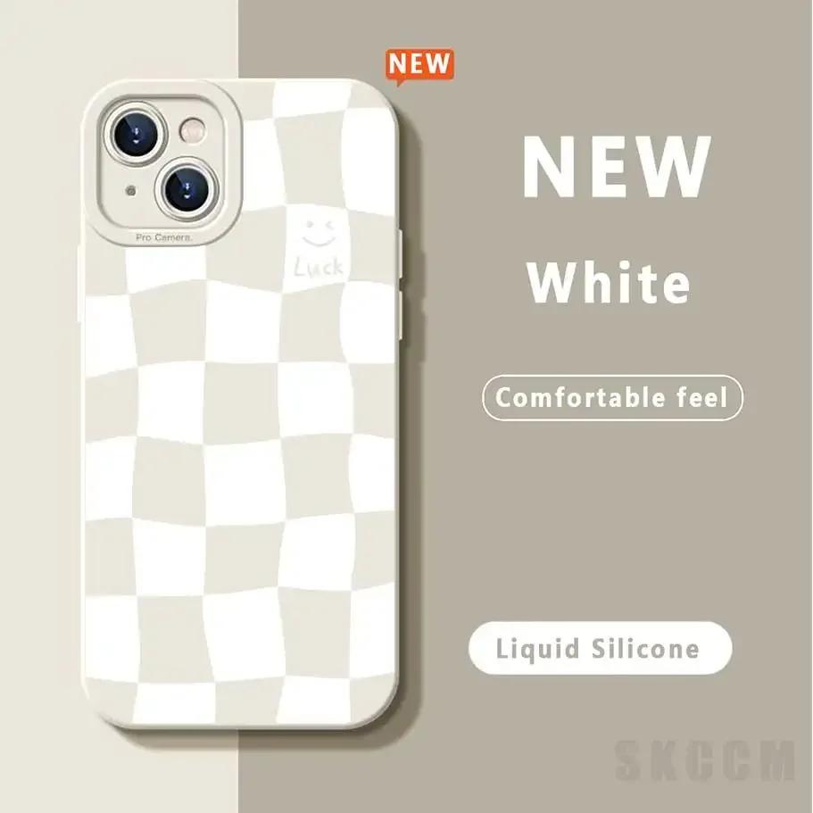 White Grid Phone Case For iPhone 14 13 15 Pro Max 11 12 Pro Mini 7 8 14 15 Plus X XS Max XR Shockproof  Fashion Case Back Cover
