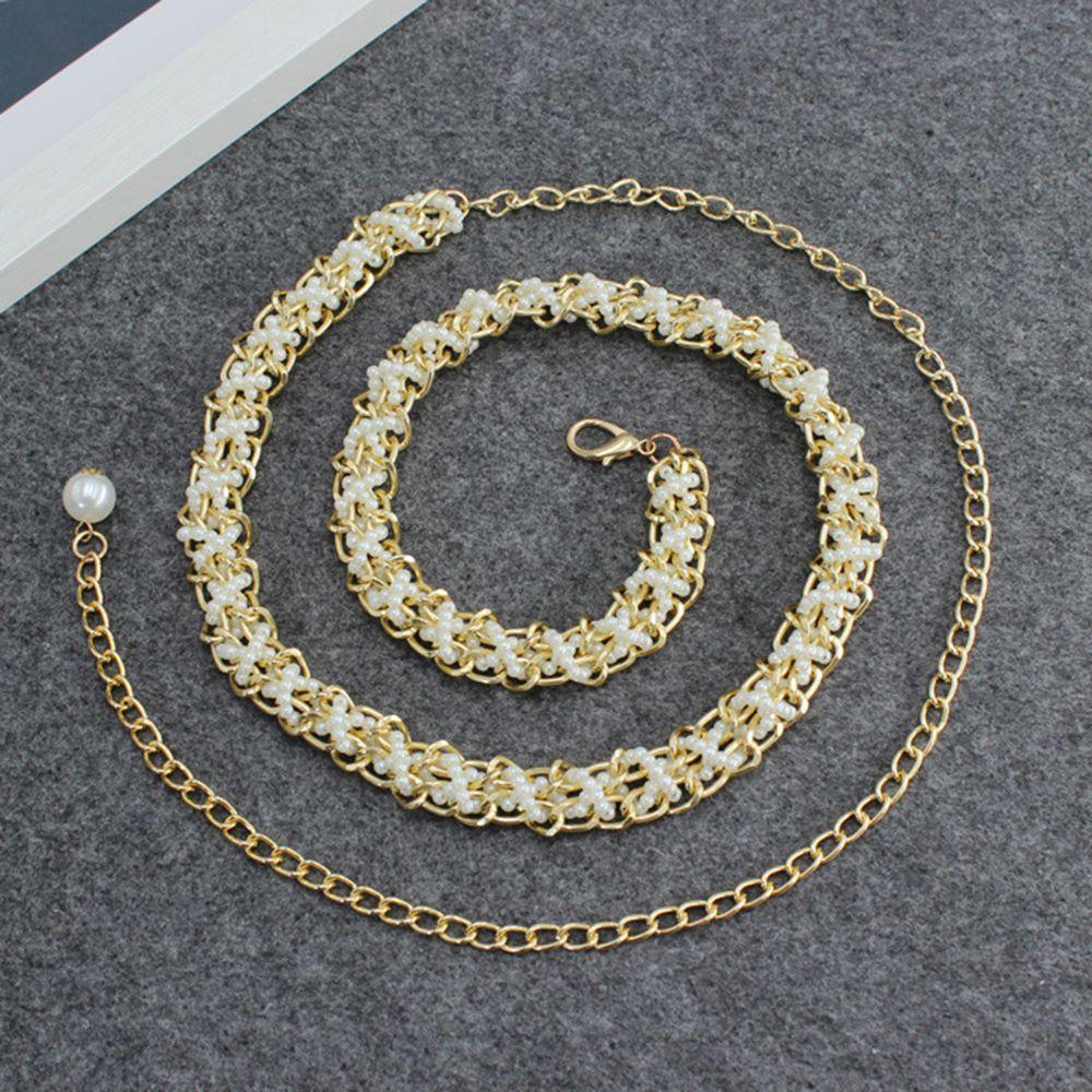 Elegant Women Accessories Dress Decoration Pearl Belt Waist Dress Strap Thin Waistband Waist Chain