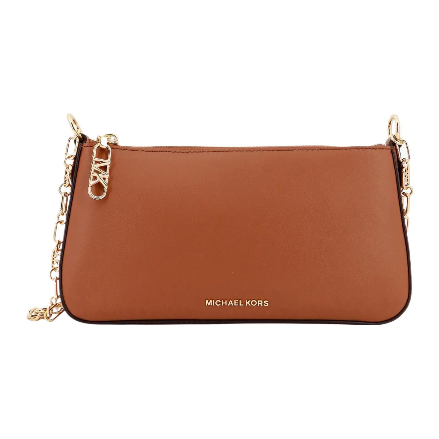 Michael Kors MK Empire Logo Chain Link Zip Closure Leather Shoulder Bag Women shoulder bag Brown 32H3G8EW6L-230 Basic Set (Bag+Dust Bag)