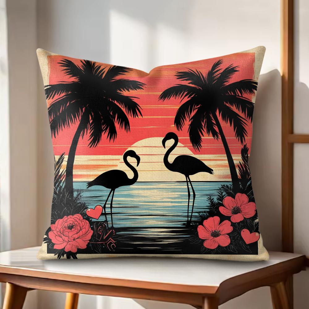Tropical Palm Flamingo Cushion Cover Natural Linen Organic Fabric DoubleSided Printing Couch Pillow Covers Home Decor