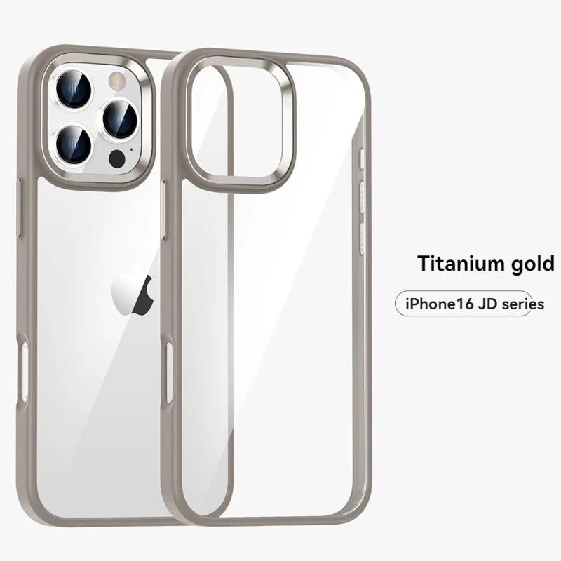 

Transparent pc phone case for For Iphone 16 15 14 13 12 11 pro max 14 15 16 plus Metal buttons Desert Titanium Gold cover new for iphone13(6.1 )