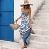 Summer New Style Beachwear Style Plunging V-neck Dress with Sleeveless Ethnic Print Long Dress