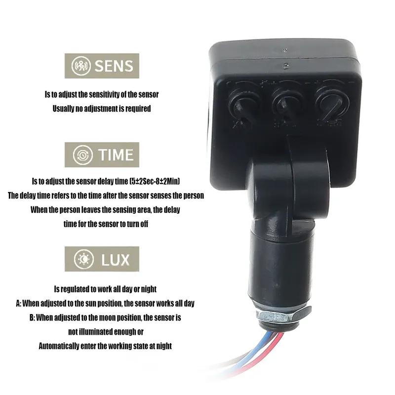 Mini PIR Sensor Switch Human Body Infrared Motion Detector Waterproof Outdoor Adjustable for LED Floodlights and Lights